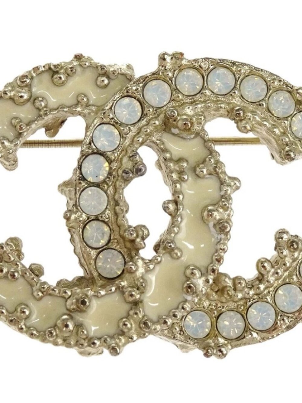 Chanel CC Brooch Pin Gold Rhinestone A12C 189042